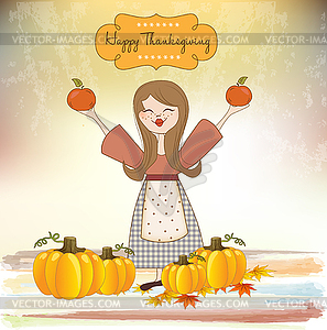 Autumn girl with apples and pumpkins - stock vector clipart