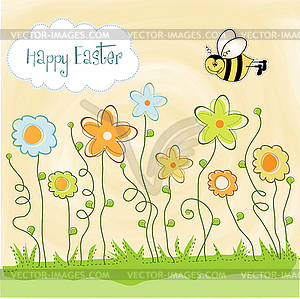 Easter greeting card with spring flowers - vector image