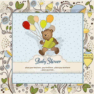 Baby shower card with cute teddy bear - vector clipart