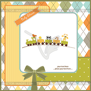 Baby shower card with toy train - vector clip art