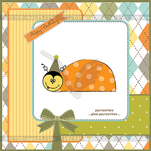 Happy birthday card with ladybug - vector clipart