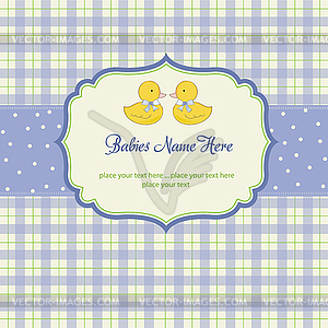 Delicate babies twins shower card - color vector clipart