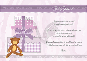 Baby shower card with gifts - vector clipart