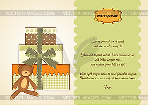 Baby shower card with gifts - vector clipart