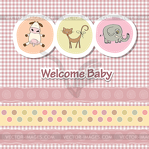 Baby shower card with funny animals - vector image