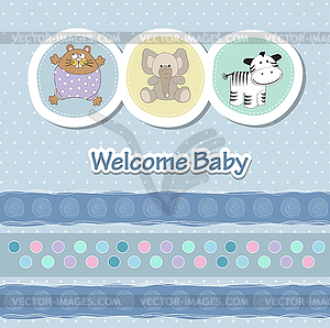 Baby shower card with funny animals - vector clipart