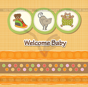 Baby shower card with funny animals - vector image