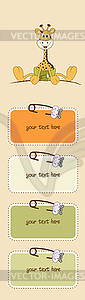 Baby shower card with baby giraffe - color vector clipart