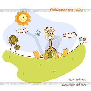 Baby shower card with baby giraffe - vector clipart