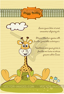 Baby shower card with baby giraffe - color vector clipart