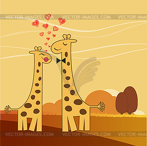 Funny giraffe couple in love - vector clipart