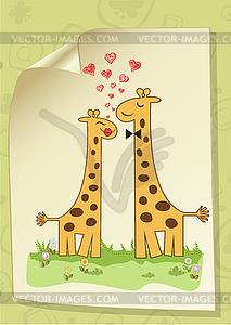 Funny giraffe couple in love - vector clipart