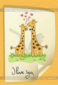 Funny giraffe couple in love - vector clip art