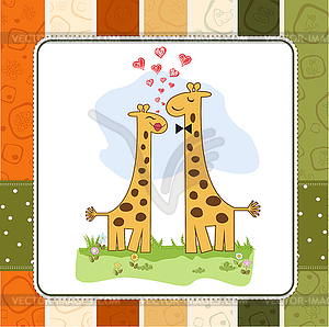 Funny giraffe couple in love - royalty-free vector clipart