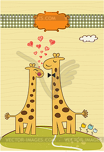 Funny giraffe couple in love - vector image