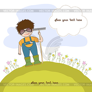 Young gardener who cares for flowers - vector image
