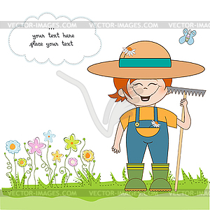 Young gardener who cares for flowers - vector EPS clipart