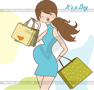 Baby announcement card with beautiful pregnant woma - vector clipart