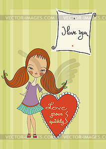 Pretty young girl in love - vector clipart