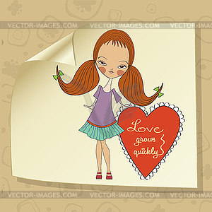 Pretty young girl in love - vector clip art