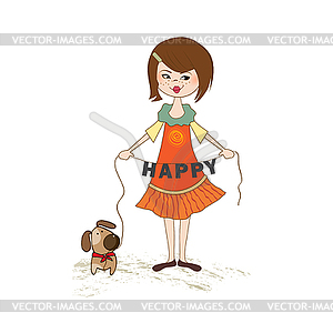 Happy girl with cute dog - vector image