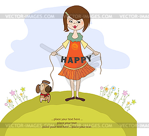 Happy girl with cute dog - vector clipart