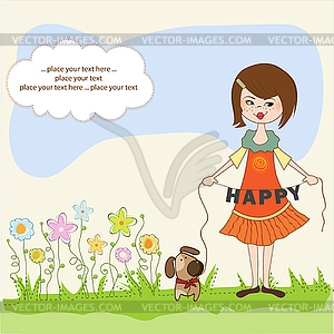 Happy girl with cute dog - vector clipart