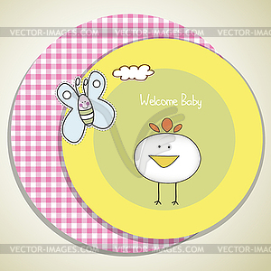 New baby announcement card with chicken - vector image