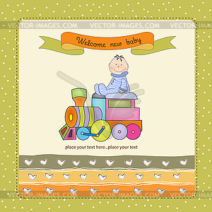 Baby shower card with toy train - vector clipart / vector image