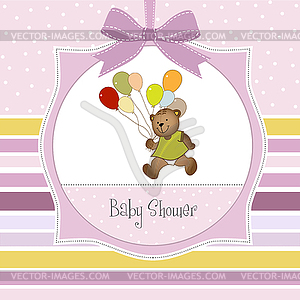 Baby shower card with cute teddy bear - vector clipart / vector image