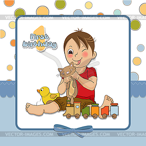 Little boy are playing with his toys - vector clipart / vector image