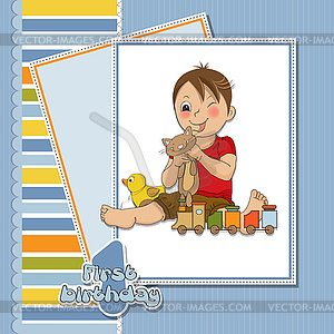 Little boy are playing with his toys - vector image