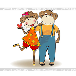 Monkeys couple in love - vector clipart