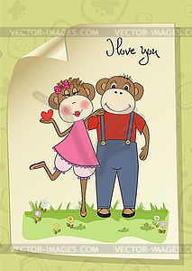 Monkeys couple in love - vector clipart