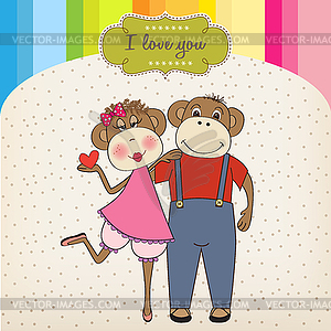 Monkeys couple in love - vector clipart / vector image