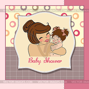 Young mother holding new baby girl - vector clipart