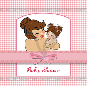 Young mother holding new baby girl - vector image