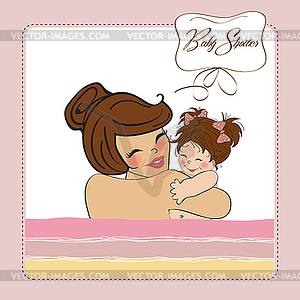 Young mother holding new baby girl - vector image