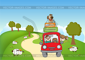 Man and woman traveling by car - vector clipart / vector image