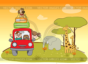 Man and woman traveling by car - vector image