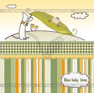 Little boy sleeping in pea been, baby announcement - vector clipart