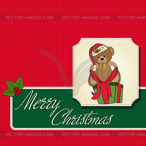 Милый плюшевый мишка с большой коробкой Рождественский подарок - клипарт в векторе / векторное изображение