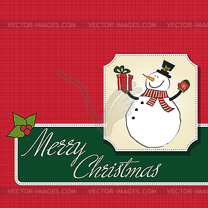 Christmas greeting card with snowman - color vector clipart