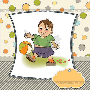 Little boy playing ball - color vector clipart