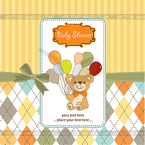 Baby shower card with cute teddy bear - vector image