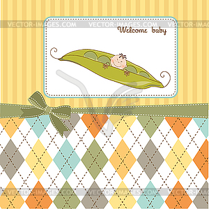 Little boy sleeping in pea been, baby announcement - color vector clipart