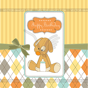 Baby shower card with puppy - vector clipart