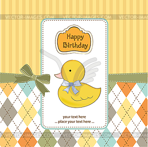 Baby shower card with little duc - vector image