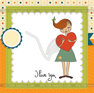 Romantic young girl with big heart - vector image