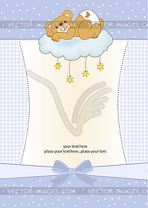 Baby shower card with sleepy teddy bear - vector clipart / vector image